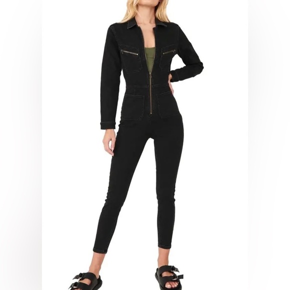 Free People Lennox Overalls Carbon stretch Denim Jumpsuit Size S NWT $298 - Picture 1 of 16